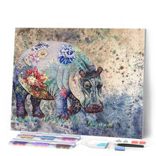 Cargar imagen en el visor de la galería, Punto De Cruz Diamante - Punto De Cruz Diamante - Hipopótamo Y Flores - Figuredart - Flores Mascotas Punto De Cruz Diamante Animales Punto