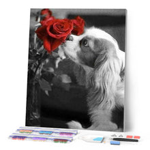 Cargar imagen en el visor de la galería, Punto De Cruz Diamante - Punto De Cruz Diamante - Perro Y Rose - Figuredart - Flores Mascotas Perros Punto De Cruz Diamante Animales Punto