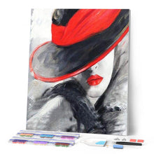 Cargar imagen en el visor de la galería, Punto De Cruz Diamante - Punto De Cruz Diamante - Mujer Con Sombrero Rojo - Figuredart - Punto De Cruz Diamante Romanticismo Romántico