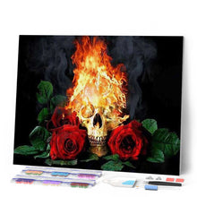 Cargar imagen en el visor de la galería, Punto De Cruz Diamante - Punto De Cruz Diamante - Cráneo Y Rosas Fuego - Figuredart - Flores Punto De Cruz Diamante Flores