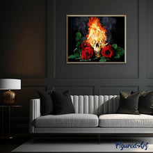 Cargar imagen en el visor de la galería, Punto De Cruz Diamante - Punto De Cruz Diamante - Cráneo Y Rosas Fuego - Figuredart - Flores Punto De Cruz Diamante Flores
