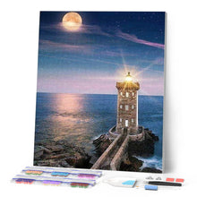 Cargar imagen en el visor de la galería, Punto De Cruz Diamante - Punto De Cruz Diamante - Faro Y Mar Luna Grande - Figuredart - Paisajes Punto De Cruz Diamante Paisajes