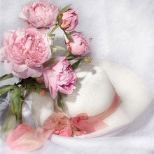 Cargar imagen en el visor de la galería, Punto De Cruz Diamante - Punto De Cruz Diamante - Sombrero Blanco Y Flores - Figuredart - Flores Punto De Cruz Diamante Flores
