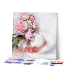 Cargar imagen en el visor de la galería, Punto De Cruz Diamante - Punto De Cruz Diamante - Sombrero Blanco Y Flores - Figuredart - Flores Punto De Cruz Diamante Flores