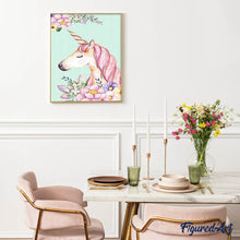 Cargar imagen en el visor de la galería, Punto de Cruz Diamante - Diamond Painting - Dibujo del unicornio 40x50cm con bastidor montado