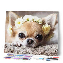 Cargar imagen en el visor de la galería, Punto De Cruz Diamante - Punto De Cruz Diamante - Perro Pequeño Y La Corona De Flores - Figuredart - Flores Mascotas Perros Punto De Cruz