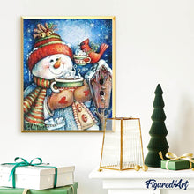 Cargar imagen en el visor de la galería, Punto De Cruz Diamante - Punto De Cruz Diamante - Muñeco De Nieve Y Chocolate Caliente - Figuredart - Invierno Paisajes Punto De Cruz
