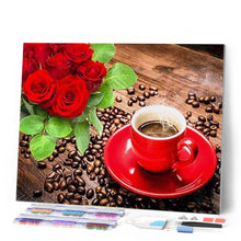 Cargar imagen en el visor de la galería, Punto De Cruz Diamante - Punto De Cruz Diamante - El Café Y El Ramo De Rosas - Figuredart - Cocina Flores Punto De Cruz Diamante Cocina