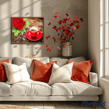 Cargar imagen en el visor de la galería, Punto De Cruz Diamante - Punto De Cruz Diamante - El Café Y El Ramo De Rosas - Figuredart - Cocina Flores Punto De Cruz Diamante Cocina