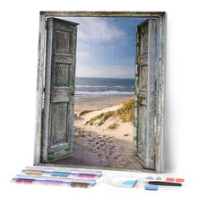 Cargar imagen en el visor de la galería, Punto de Cruz Diamante - Diamond Painting - Puerta de acceso a la playa 40x50cm con bastidor montado