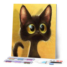Cargar imagen en el visor de la galería, Punto de Cruz Diamante - Diamond Painting - Gato sorprendido 40x50cm con bastidor montado