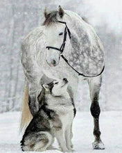 Cargar imagen en el visor de la galería, Punto De Cruz Diamante - Punto De Cruz Diamante - Caballo Y Del Lobo En La Nieve - Figuredart - Caballos Conejos Invierno Lobos Mascotas