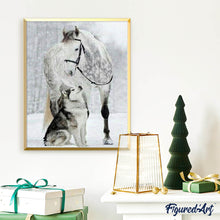 Cargar imagen en el visor de la galería, Punto De Cruz Diamante - Punto De Cruz Diamante - Caballo Y Del Lobo En La Nieve - Figuredart - Caballos Conejos Invierno Lobos Mascotas