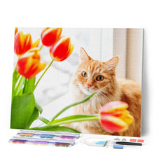 Cargar imagen en el visor de la galería, Diamond Painting - Retrato de gato y flores