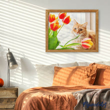 Cargar imagen en el visor de la galería, Diamond Painting - Retrato de gato y flores