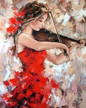 Cargar imagen en el visor de la galería, Diamond Painting - Violinista en Vestido Rojo