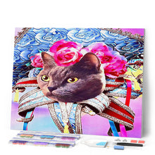 Cargar imagen en el visor de la galería, Punto de Cruz Diamante - Diamond Painting - Gato mardigras 40x50cm con bastidor montado