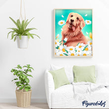 Cargar imagen en el visor de la galería, Punto de Cruz Diamante - Diamond Painting - Golden retriever 40x50cm con bastidor montado