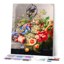 Cargar imagen en el visor de la galería, Punto de Cruz Diamante - Bodegón de flores, fruta, un carbonero común y un ratón - Herman Henstenburgh