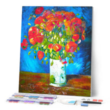 Cargar imagen en el visor de la galería, Diamond Painting - Jarrón con amapolas - Van Gogh 40x50cm con bastidor montado