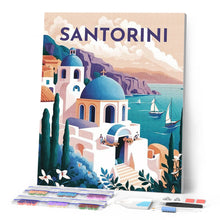 Cargar imagen en el visor de la galería, Diamond Painting - Póster de viaje Santorini