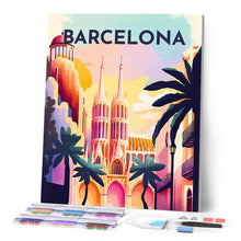 Cargar imagen en el visor de la galería, Diamond Painting - Póster de viaje Barcelona 40x50cm con bastidor montado