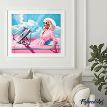 Cargar imagen en el visor de la galería, Diamond Painting - Diva en un Auto Retro Rosa 40x50cm con bastidor montado