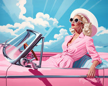 Cargar imagen en el visor de la galería, Diamond Painting - Diamond Painting - Diva en un Auto Retro Rosa 40x50cm con bastidor montado