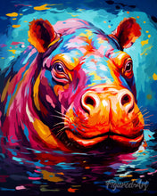 Cargar imagen en el visor de la galería, Diamond Painting - Diamond Painting - Hipopótamo Abstracto Colorido 40x50cm con bastidor montado