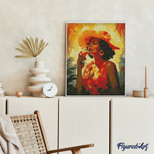 Cargar imagen en el visor de la galería, Diamond Painting - Mujer Art Deco con una copa 40x50cm con bastidor montado