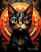 Cargar imagen en el visor de la galería, Diamond Painting - Diamond Painting - Gato Negro Art Deco 40x50cm con bastidor montado