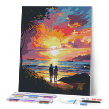 Cargar imagen en el visor de la galería, Diamond Painting - Pareja y Atardecer Colorido 40x50cm con bastidor montado