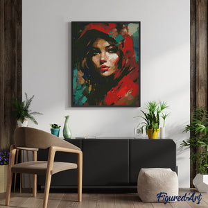 Diamond Painting - Mujer con Bufanda Roja