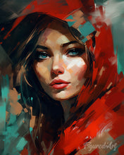 Cargar imagen en el visor de la galería, Diamond Painting - Diamond Painting - Mujer con Bufanda Roja 40x50cm con bastidor montado