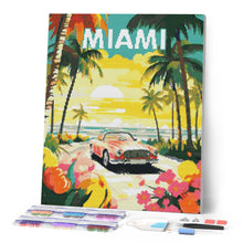 Cargar imagen en el visor de la galería, Diamond Painting - Póster de viaje atardecer en Miami