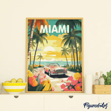 Cargar imagen en el visor de la galería, Diamond Painting - Póster de viaje atardecer en Miami 40x50cm con bastidor montado