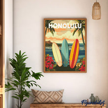 Cargar imagen en el visor de la galería, Diamond Painting - Póster de viaje Honolulu 40x50cm con bastidor montado