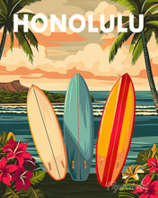 Cargar imagen en el visor de la galería, Diamond Painting - Diamond Painting - Póster de viaje Honolulu 40x50cm con bastidor montado