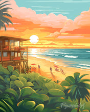 Cargar imagen en el visor de la galería, Diamond Painting - Diamond Painting - Club de playa al atardecer 40x50cm con bastidor montado