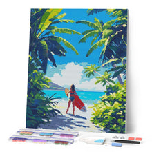 Cargar imagen en el visor de la galería, Diamond Painting - Paraíso tropical del surf 40x50cm con bastidor montado