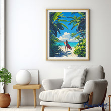 Cargar imagen en el visor de la galería, Diamond Painting - Paraíso tropical del surf 40x50cm con bastidor montado