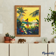 Cargar imagen en el visor de la galería, Diamond Painting - Surfista al atardecer 40x50cm con bastidor montado