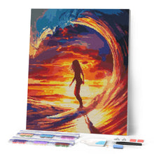 Cargar imagen en el visor de la galería, Diamond Painting - Chica surfista en la gran ola 40x50cm con bastidor montado