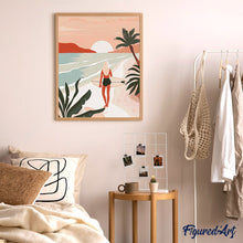 Cargar imagen en el visor de la galería, Diamond Painting - Paseo por la playa al atardecer 40x50cm con bastidor montado