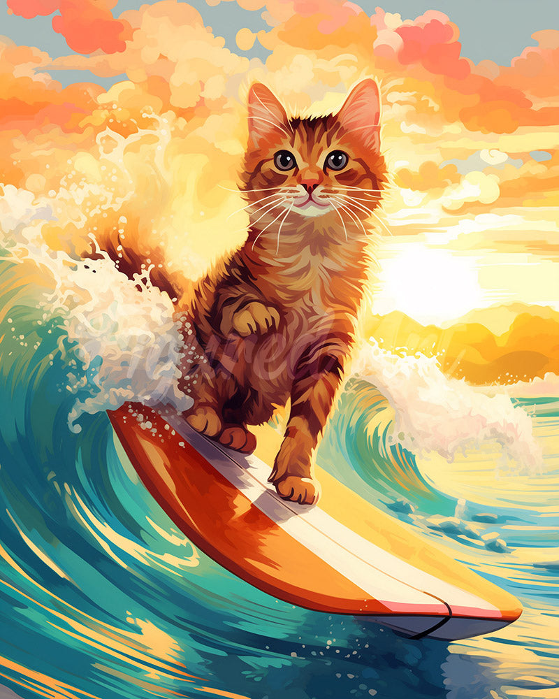 Diamond Painting - Gato surfista