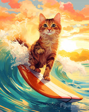 Cargar imagen en el visor de la galería, Diamond Painting - Diamond Painting - Gato surfista 40x50cm con bastidor montado