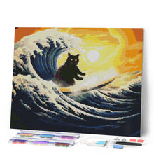 Cargar imagen en el visor de la galería, Diamond Painting - La gran ola del gato negro 40x50cm con bastidor montado