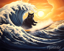 Cargar imagen en el visor de la galería, Diamond Painting - Diamond Painting - La gran ola del gato negro 40x50cm con bastidor montado