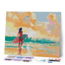 Cargar imagen en el visor de la galería, Diamond Painting - Chica surfista al amanecer
