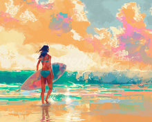 Cargar imagen en el visor de la galería, Diamond Painting - Chica surfista al amanecer